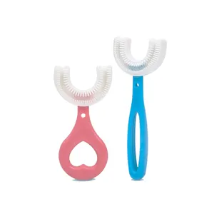 Gel di silice per allenamento manuale sbiancamento dei denti orali spazzolino da denti a forma di U in Silicone Ultra morbido per bambini