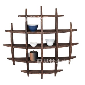 Étagère murale en bois de style chinois à 5 niveaux, support de rangement pour thé en bois massif, rectangulaire, multifonctionnel - Product Image 5