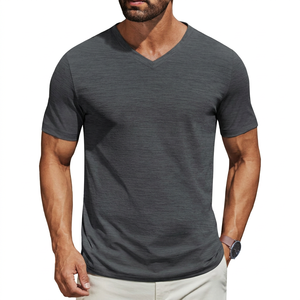 Camiseta Moderna para Hombre con Cuello en V, Informal, de Manga Corta, Ligera, de Algodón Jersey, Suave al Tacto, Cómoda, Ajustada, de Secado Rápido - Product Image 1