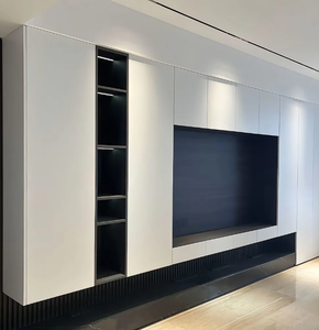 2025 soporte de TV de madera maciza moderno caliente pared completa Simple hogar TV estante de pared gabinete de almacenamiento de fondo integrado soporte de TV de vidrio - Product Image 2