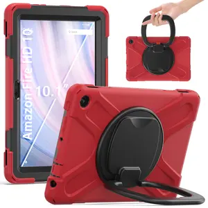 Hard PC ring stand bracket case for Amazon fire HD 10 2023 impact absorb silicone tablet cover housing