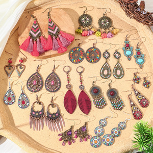 Pendientes Colgantes Étnicos Vintage Coloridos de Aleación con Cristales y Diamantes de Imitación, Joyería de Fiesta para Mujer, Accesorios de Moda Estilo Bohemio - Product Image 1