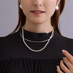 สร้อยคอโลหะและมุกแบบถอดได้ 2-in-1 สร้อยคอแบบสองชั้นสำหรับผู้หญิง - Product Image 6