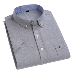 <span class=keywords><strong>Chemise</strong></span> décontractée à manches courtes en tissu Oxford tissé pour hommes, entièrement en coton, à manches courtes, pour jeunes d'âge moyen - Product Image 2