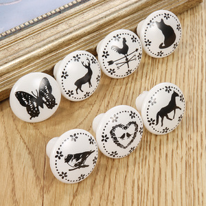Simple and adorable animal-themed children's room cabinet handle - clock style round <b>ceramic</b> pull handle - Product Image 4