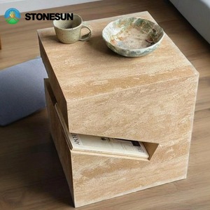Mesa de Noche Moderna de Travertino de Piedra de Lujo StoneSun, Mueble de Dormitorio, Gabinete de Almacenamiento Junto a la Cama, Mesa de Noche con Tapa Abierta, Ensamblada - Product Image 6