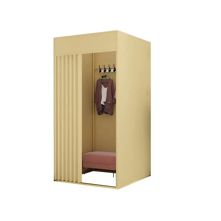 China Supplier Track Curtain Display Stand Dressing Golden Square Mobile Fitting Room For Sale