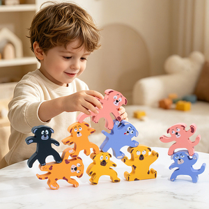 Juguetes Clásicos de Madera, Bloques de Construcción de Dibujos Animados para Practicar el Equilibrio y la Habilidad de Apilamiento, Personajes de Animales con Expresiones Faciales y <span class=keywords><strong>Emociones</strong></span> - Product Image 1