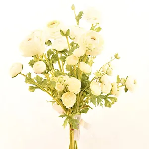 2024 גבעולים פרחי ראנוקולוס מלאכותיים ספריי DIY פרחי חתונה משי זרי כלה מרכזי חתונה