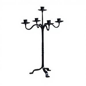 Candelabro de Hierro de 5 Brazos con Acabado Negro Ecológico para Decoración del Hogar, Iluminación de Pascua y Navidad, Alto para Piso - Product Image 1