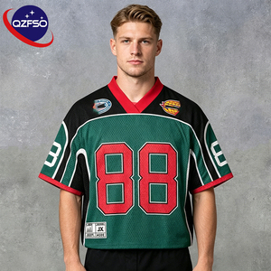 QZFSO Custom Hip Hop Vintage Sublimation Soccer T Shirt American Football Uniform <b>Top</b> Rhinestone Mesh Fabric Rugby Sport Jersey - Product Image 1