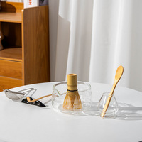 Ensemble de thé matcha en verre borosilicate résistant à la chaleur avec support pour chasen et bol à matcha pour la cuisine à domicile, Chawan et support
