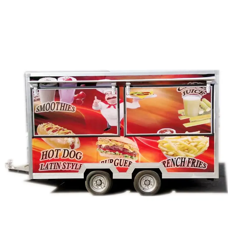 شاحنة طعام متنقلة مقطورة لتناول الطعام بائع ظلة آيس كريم مقطورة هوت دوج الوجبات السريعة عربة