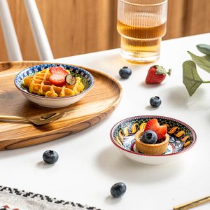 Assiette en grès de style bohème marocain, bol à sauce coloré, ensemble de plats à sauce pour la cuisine à domicile, compatible micro-ondes et lave-vaisselle - Product Image 3