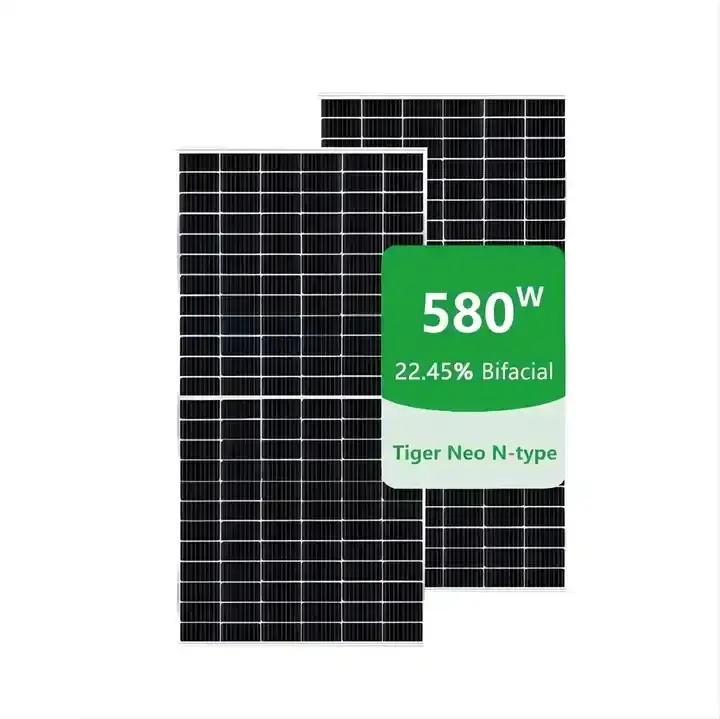 Beli Panel surya 570W 575W 580W Jinko 182mm Bifacial Tiger Neo n-tipe 580Wp Panel surya fotovoltaik untuk sistem energi surya