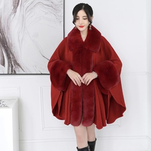 Moda kadın kış kaşmir pelerinler <span class=keywords><strong>Faux</strong></span> tavşan kürk panço şal - Product Image 5