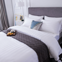 Ensemble de literie en coton 100% avec drap-housse et housse de couette à rayures de 3 cm pour hôtel, vente en gros