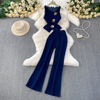Ensemble Deux Pièces Femme Automne 2025 : Débardeur Boutonné Col V et Jean Ample Brut en Denim