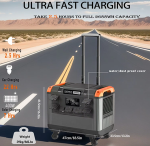สถานีไฟฟ้าพกพา 300w -- 3000w กำลังขับ 2688wh แบตเตอรี่ Lifepo4 3 โหมดการชาร์จ คลื่นไซน์บริสุทธิ์แบบเร็ว - Product Image 3