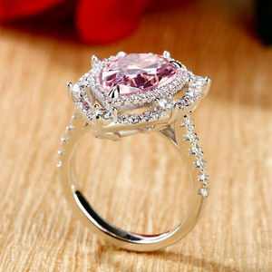 Anello da Cocktail F1313 per Donna, Forma a Cuore con Quarzo Rosa, Incastonatura Pavé, Anelli di Moda per Fidanzamento - Product Image 3