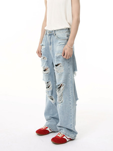 Jeans de mezclilla rasgados de estilo vintage para <span class=keywords><strong>hombre</strong></span>, informales y holgados, de moda para las cuatro estaciones - Product Image 4