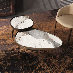 Minimalistisch Design Salontafel <span class=keywords><strong>Set</strong></span> Bronzen Metalen Frame Gesinterd Stenen Top Midden Tafel Woonkamer Meubels Theetafel - Product Image 3