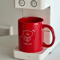 Vente en gros de tasses à café en céramique rouge, tasses à lait pour le petit-déjeuner, 350 ml, tasses en porcelaine, tasses à café en céramique pour cadeau, logo personnalisé, tasse à café