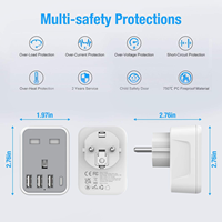 Adaptateur de prise européenne UK intelligent avec 3 ports USB, 1 port USB-C, prise murale mise à la terre 16A, Allemagne France (Type E/F) SDK Commercial