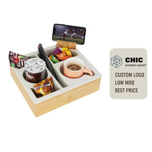 Vassoio da divano in bambù con portabicchieri, organizer e supporto per telefono, vassoio portaoggetti multi-scomparto per soggiorno/casa - Product Image 1