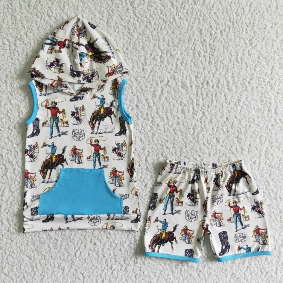 new arrival western cowboy hoodie outfit baby boy summer clothes Kid Wholesale Infant Outfit Toddler Set boy hoodie clothes
