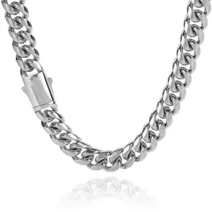 Nuoya Custom Logo Miami Cuban Link Ketting Voor Mannen Roestvrij Staal Hiphop Sieraden Vergulde Cubaanse Ketting