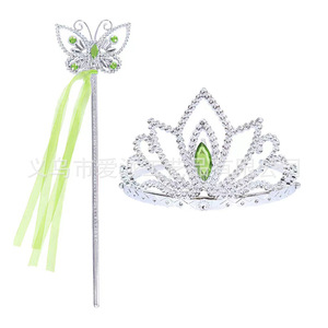 Children Princess Crown And <b>Magic</b> Wand <b>Set</b> Green Butterfly Design Plastic Costume Accessory For Dress Up Play - Product Image 1