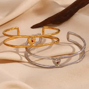 Hollow Enamel Cuff Bangles Heart Jewelry 18k Gold Plated Bangles Jewelry Women joyeria de acero inoxidable 2023