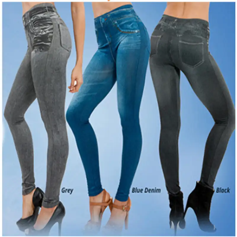 2022 Trending Hot Products Women Plus Size Seamless High Waist Butt Lifter Yoga Mock Jean Leggings