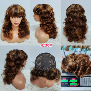 Letsfly Promotion 78$ Bouncy Loose 1x3 Lace <b>Wigs</b> with Bang 22 Inches Virgin Hair Natural Color Human Hair Wholesales - Product Image 4