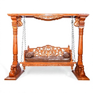 Hand Carved Solid Teak Wood Modern Majestic Hanging <b>Swing</b> Chair Comfortable 3 Seater Outdoor Park/Farmhouse Garden/Courtyard/Gym - Product Image 1