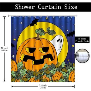 Décoration murale Halloween 3D moderne citrouille Patch rideau 12 crochets dessin animé lune nuit fantôme décorations pour la maison ensembles pour salle de bain - Product Image 6