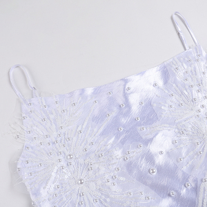 A8824 Estilos de moda Correa de espagueti Mujeres Vestido de novia largo con cuentas Satén Blanco Señoras Vestido de fiesta de cóctel - Product Image 4