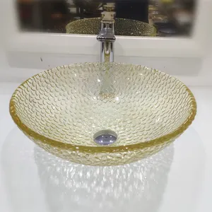 浴室圆形玻璃器皿水槽灰色淡黄色盆