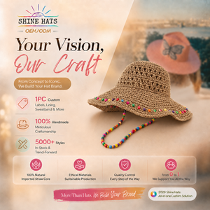 Sombrero de <span class=keywords><strong>Paja</strong></span> Bohemio Shinehats OEM 2026, Color Caqui, Tejido a Crochet, con Cuentas Coloridas, para Mujer, Verano, Playa, Estilo Cloche - Product Image 1