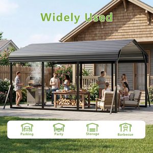 Abri de voiture en métal 10x15 pieds avec <span class=keywords><strong>toit</strong></span> en acier galvanisé, abri de voiture robuste, <span class=keywords><strong>garage</strong></span> extérieur pour voiture, camion, camping-car, bateau, tracteur - Product Image 6