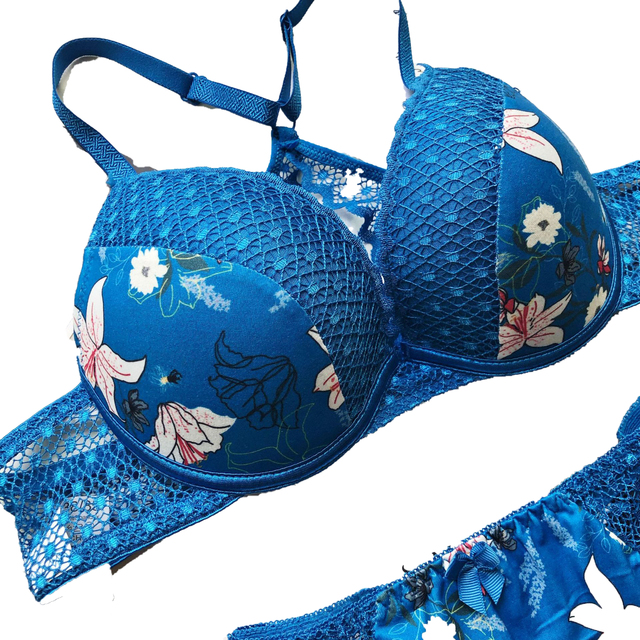 Women Explosion Style Ice Silk Bra Set One-piece Thick Cup Gathered Lingerie