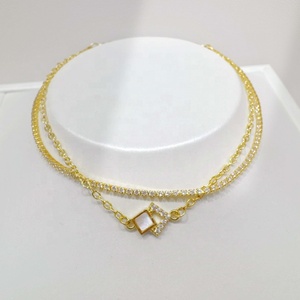 Pulsera de cadena doble de plata 925 OEM, diseño de tenis, con circonitas, chapada en oro de 18k, pulseras de verano para chicas. - Product Image 1