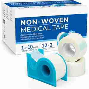 Ruban médical LotFancy, 12 rouleaux de 1 pouce x 10 yards, bandes adhésives chirurgicales en papier, ruban de premiers secours pour plaies, 2 distributeurs inclus - Product Image 1