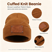 Gorro de Punto de Moda para Niños y Adultos, con Parche de Cuero en Blanco, para Invierno, con Nombre y Logotipo Personalizados con Láser, ODM/OEM