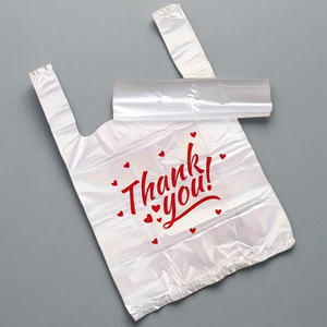 Sacs en plastique biodégradables personnalisés pour supermarché avec poignées T-shirt et impression « Merci » - Product Image 6