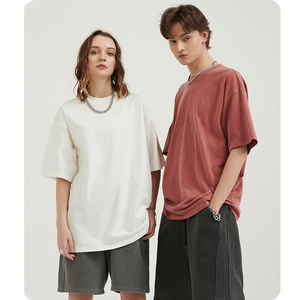 High Quality T-shirt 100 Cotton Mens Solid Color Vintage Washed Loose t Shirt Men Oversized - Product Image 5