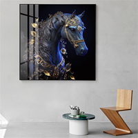 Impression sur toile carrée Portrait de cheval noir et blanc, Décoration murale équestre pour Club, Hôtel, Salon, Bureau de direction