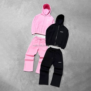 Custom Casual Tracksuit Manufacturer Zipper Plain Hoodie Joggers <b>Set</b> Heavyweight 100% Cotton Streetwear Tracksuit <b>Set</b> - Product Image 3