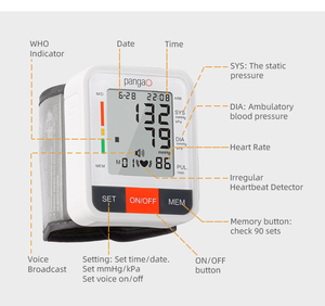 Custom LCD Screen Electric <strong>Sphygmomanometer</strong> Portable Heart Rate Pulse BP Meter Machine Digital Wrist Blood Pressure Monitor